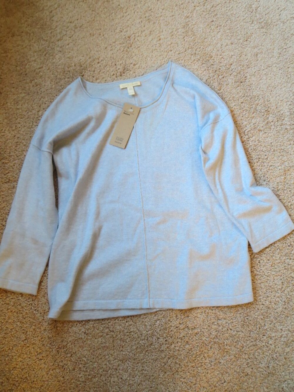 Eileen Fisher Light Blue Knit Top 85% Organic Cotton, 15% Cashmere Size=XXS